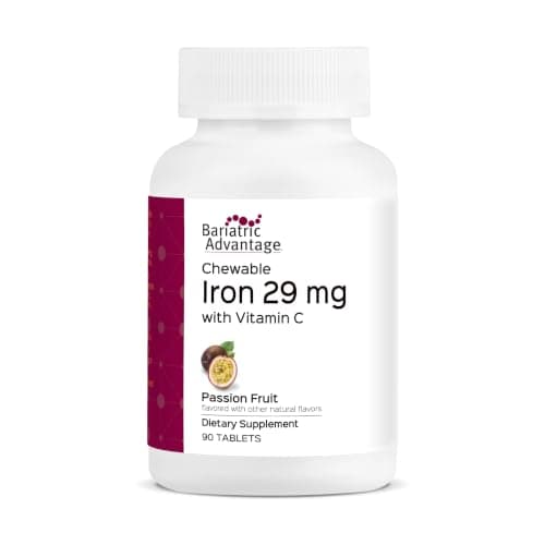 Bariatric Advantage Chewable Iron 29 mg - for Bariatric Surgery Patients - Iron with Vitamin C - No Iron Taste - Ferrous Fumarate & Carbonyl Iron Supplement - Passion Fruit - 90 Count - Image 1
