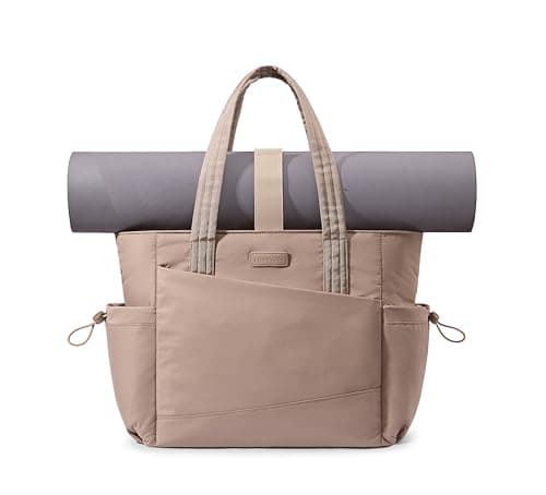 LOVEVOOK Gym Tote Bag for Women, Puffy Yoga Mat Bag with Large Cup Holder & Wet Pocket, Work Nurse Bag for Travel Workout - Image 1