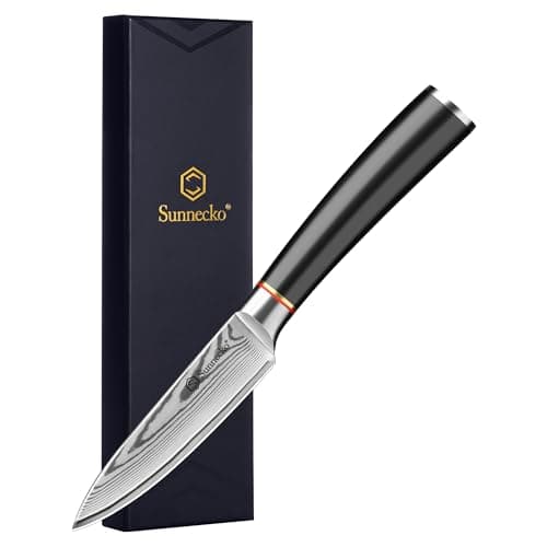 Sunnecko Damascus Paring Knife,Japanese VG10 Core Steel Damascus Fruit Knife,Professional Razor Sharp Small Kitchen Knives with Knives Sharpner - Image 1