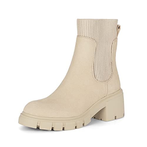Athlefit Women's Chelsea Boots Fall Platform Ankle Boots Slip on Chunky Lug Sole Boots - Image 1