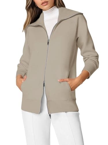 COCOMARTS Womens Crewneck Sweatshirts Zip Up Hoodies Casual Jacket with Pockets 2025 Fall Winter Fahsion Outfits Clothes Khaki X-Large - Image 1
