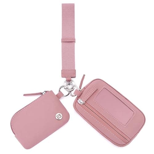 POIUGOYA Keychain Wristlet Wallet,Dual Pouch Wristlet Portable,Nylon RFID Coin Purse Small Wallet with key ring,ID Window - Image 1