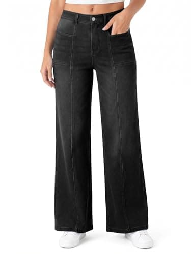 Flowyair Wide Leg Jeans Women Stretchy Sweatpant Jeans High Waisted Flared Casual Trendy Straight Denim Pants with Pockets Black - Image 1