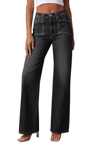 PRETTYGARDEN High Waisted Wide Leg Jeans for Women 2026 Trendy Baggy Straight Leg Stretchy Summer Denim Pants with Pockets (Black,4) - Image 1