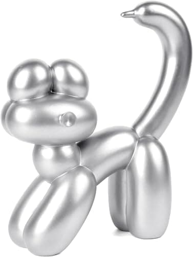 VOFSTAND Cute Balloon Cat Decor - 7.8 Inch Handmade Modern Balloon Animal Decor, Aesthetic Room Shelves Cute Statue Home Décor, Bedroom Sculpture Desk Whimsical Gift for Cat Lovers(Sliver) - Image 1