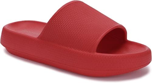 Joomra Shower Slippers for Women Mens Foam Pillow House Shower Bath Bathroom Home Platform Sandals Cushion Slides for Female Male Sandles Red 39-40 - Image 1