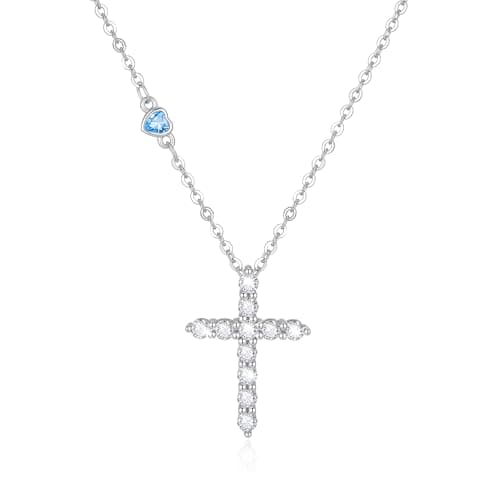 Juvux Birthstone Cross Necklace for Women, 925 Sterling Silver Cross Pendant Necklace with December Birthstone Cubic Zirconia Heart Charm, Dainty Christian Faith Birthday Gift Jewelry for Women - Image 1