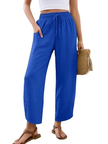 Heymoments Women's Wide Leg Lounge Pants Klein Blue Large Lightweight Drawstring Elastic Waist Paper Bag Flowy Loose Vacation Comfy Summer Beach Palazzo Bussiness Work Trousers with Pockets - Image 1