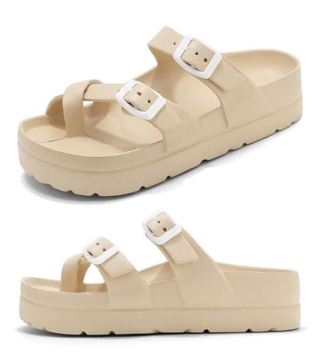 Haifago Women's Platform Sandals with Arch Support, Summer Beach Slides with Adjustable Buckle Comfortable Lightweight Flip Flops Sandal - Image 1