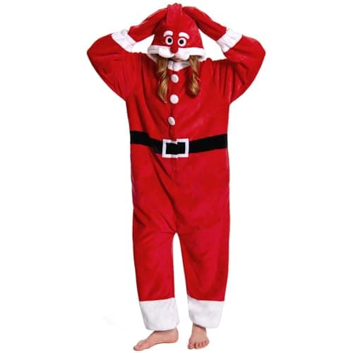 OLAOLA Unisex Adult Christmas Costume, Adult Santa Onesie, Plush Xmas Cosplay Pajamas One-Piece Sleepwear - Image 1