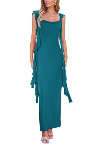 PRETTYGARDEN Women's 2026 Summer Wedding Guest Dress Sleeveless Ruffle Formal Cocktail Party Maxi Bodycon Dresses (Lake Blue,Large) - Image 1