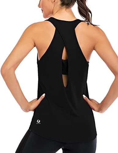 ICTIVE Womens Cross Backless Workout Tops for Women Racerback Open Back Shirts Athletic Sleeveless Clothes Black L - Image 1