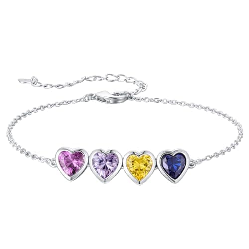 Zoesky Personalized 1-5 Birthstone Bracelet for Women Sliver Tone 5A Cubic Zirconia Bracelet CZ Custom Birthstone Bracelet Jewelry for Christmas Birthday Mother Day Gift (4 Birthstones) - Image 1