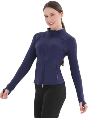 Pobodo, Women's, Thermal, Fleece Lined, Slim Fit, Winter Running, Warm Stand Collar, Yoga Track Top, 2-Way Zip, 4 Pockets - Image 1
