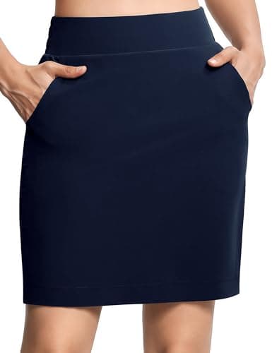 THE GYM PEOPLE Women's Golf Skorts Modest Knee Length Athletic Tennis Skirts Built-in Shorts with 4 Pockets Blue - Image 1