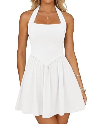 Zelroxa Women's Summer White Halter Square Neck Sleeveless Mini Short Dress 2026 Cute A-line Flowy Cocktail Party Graduation Dresses Trendy Outfits - Image 1