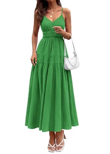KIRUNDO Maxi Dresses for Women 2026 Summer Sleeveless Spaghetti Strap Long Flowy Beach Vacation Dress Boho A Line Sundress Green - Image 1