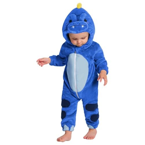 OLAOLA Baby Animal Costume Onesie, Unisex Toddler Blue Dinosaur Romper, Plush Cosplay Dress Up Infant Outfits Halloween Costume - Image 1