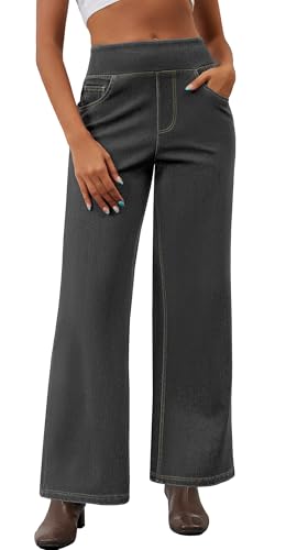 AVAMO Stretchy Wide Leg Jeans for Women Baggy y2k Pull On High Waist Jeans Elastic Sweatpant Jean Trendy Straight Denim Pants Grey - Image 1