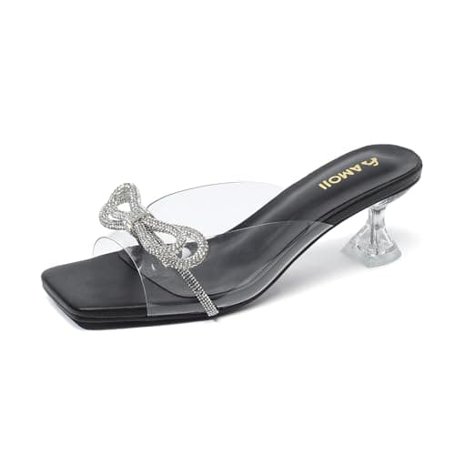 Amoji Women Kitten Heels 2 In Chunky Shorts Heels Rhinestone Bow Dress Shoes 346 Black 7 women