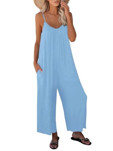 STOLKISS Womens Summer Casual Jumpsuits Sleeveless Strap Loose Adjustable Jumpsuits Stretchy Long Pants Rompers with Pockets - Image 1