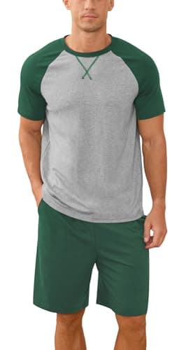NITAGUT Mens Pajama Set Summer 2 Piece Loungewear Short Sleeve Pjs Sleepwear with Pockets Soft Comfy Nightwear, Green, XX-Large - Image 1