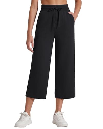 G4Free Womens Capri Pants with Pockets High Waist Drawstring Pull on Summer Pants Travel Casual Lounge Sweatpants(Black,S,Regular) - Image 1