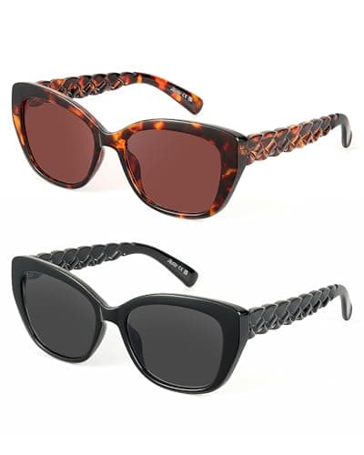 LADEESSE Reader Sunglasses Women - Cat Eye Stylish Sun Reading Glasses Womens Outdoor UV400 Protection Eyewear - 2 Pack(1.0)