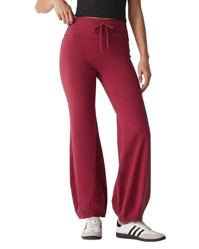 MOOSLOVER Women Quick Step Bubble Pants Drawstring High Waist Flare Leggings Casual Lounge Yoga Active Pant(M,Burgundy) - Image 1