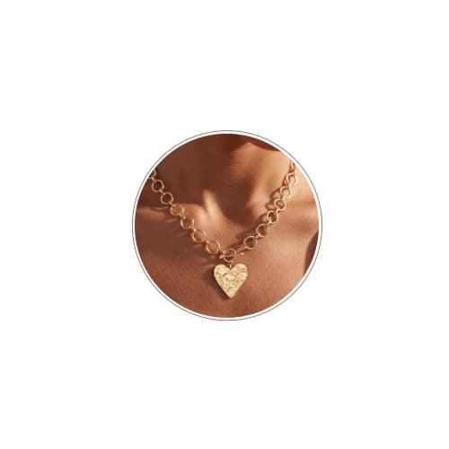 Poaiiu Chunky Heart Necklace for Women, 14K Gold Plated Hammered Heart Pendant O-Link Chain Necklace with Toggle Clasp, Waterproof Non-Tarnish Hypoallergenic Statement Jewelry Gift for Her - Image 1