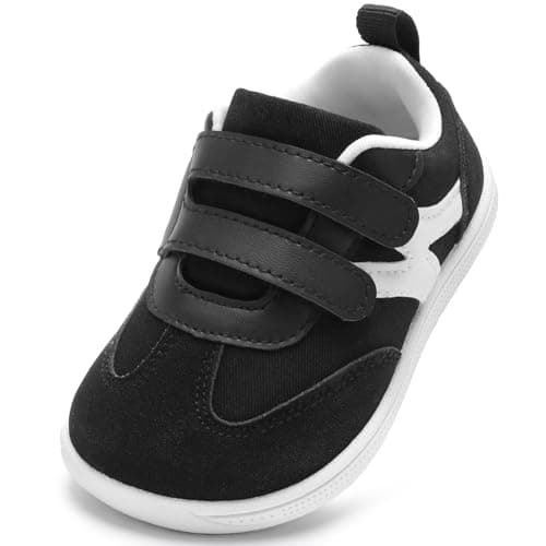 STQ KIDS Toddler Wide Toe Box Shoes:Boys Barefoot Shoes Kids Walking Sneakers Boy Sneakers Indoor Zero Drop Shoes Toddler First Walking Comfortable Black White Toddler 9 - Image 1