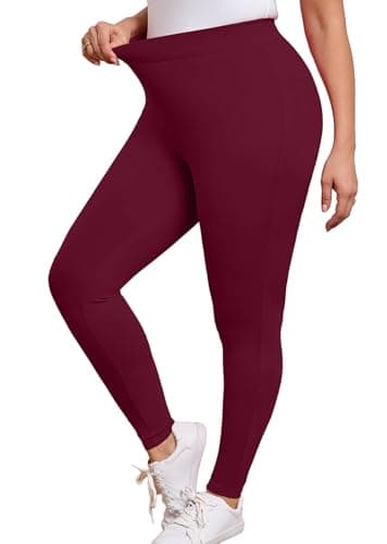 AusLook Plus Size Burgundy Leggings for Women 26 Inch High Waisted Tummy Control 2X Yoga Pants Soft Stretch Workout Lounge Pants - Image 1