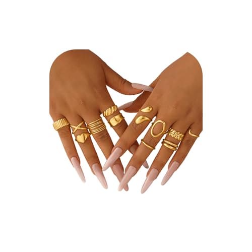 Yoosteel Chunky Gold Rings for Women - Hypoallergenic Dainty 14K Gold Plated Thick Stackable Open Finger Rings Set for Women Trendy Jewelry Gifts 12 PCS - Image 1