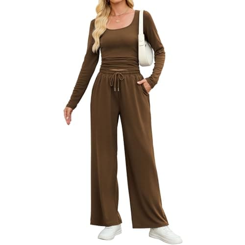 ZAFUL Women's 2 Piece Fall Outfits Set - Long Sleeve Top & Wide Leg Tracksuits Casual Lounge Matching Sets with Pockets - Image 1