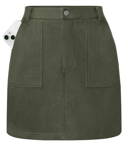 Kate Kasin 2026 Skirts for Women Fall, Army Green Suede Mini Pencil Skirt, High Waist Thanksgiving Christmas Skirt with Pockets XXL - Image 1