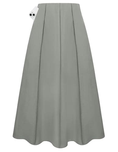 Kate Kasin Women Grey Linen Maxi Skirt, High Waist A Line Skirts with Pockets, Summer Casual Vacation Flowy Long Skirt 2026 - Image 1