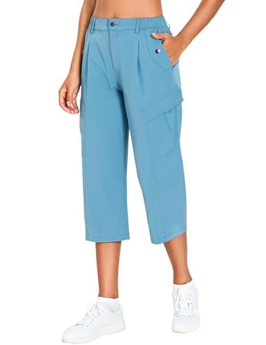 Women's Cargo Capris Lightweight Quick Dry Hiking Pants Water Resistant Summer Travel Pants with 6 Pockets 2026 (Blue,XL) - Image 1