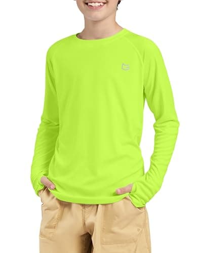Boy's Rash Guard UPF 50+ Sun Protection Shirt Quick Dry Long Sleeve Swim Shirts Lightweight SPF Youth Fishing Shirt(Fluorescent Green,L) - Image 1