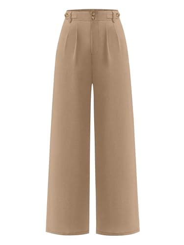 ANRABESS Womens Wide Leg High Waisted Pants 2026 Summer Button Pleated Work Dress Pants Trousers Business Casual Outfits Khaki Small - Image 1