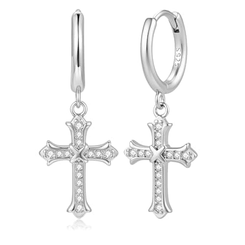 YOLYMODA Small Cross 925 Sterling Silver Dangle Drop Earrings for Women Men - Image 1