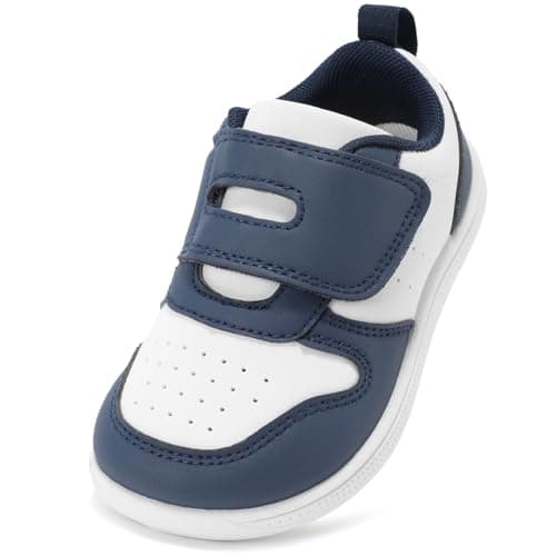 STQ KIDS Toddler Boy Shoes Wide Toe Box Barefoot Shoes Lightweight Leather Girls Sneakers Non-Slip Zero Drop Preschool Walking Running Tennis Shoe Daycare Navy/White Little Kid Size 11 - Image 1