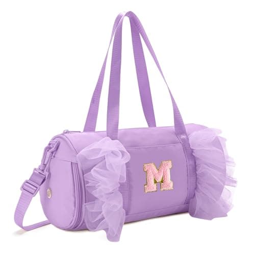 Gitus Birthday Gifts for Girls Age 4-8 Personalized Dance Bag Duffle Bags with Initial Letter Patch Ballets Bag for Girls Mini Travel Tote (Lavender-M) - Image 1