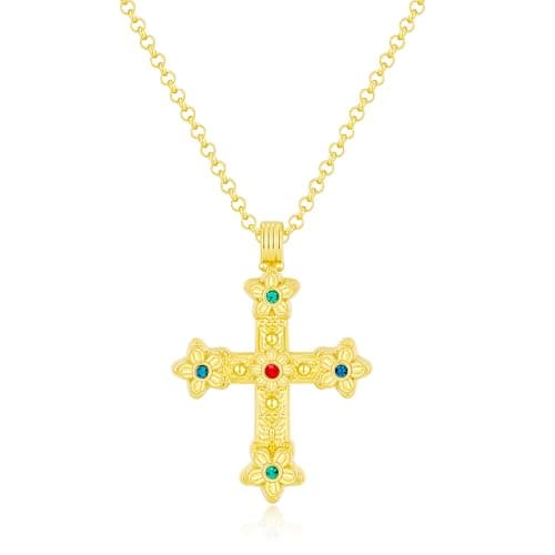 GZQ Chunky Gold Cross Necklaces for Women Big Cross Pendant Necklace Statement Long Chain Prayer Religious Jewelry (B)