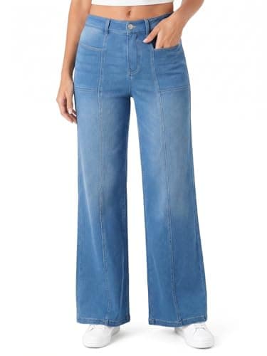 Flowyair Wide Leg Jeans Women Stretchy Sweatpant Jeans High Waisted Flared Casual Trendy Straight Denim Pants with Pockets Blue - Image 1