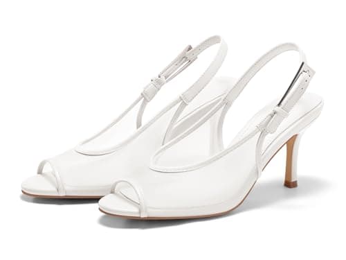 Coutgo Womens Slingback High Heels Open Peep Toe Mesh Sandals Buckle Wedding Party Dress Shoes, White, Size 6.5 - Image 1