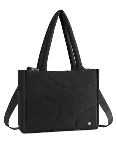Telena Tote Bag for Women Puffer Bag Quilted Carryall Shoulder Handbag Lightweight for Travel Work Gym Black - Image 1