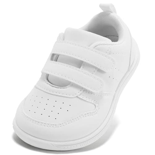 STQ Toddler Wide Toe Box Shoes Boys Girls Barefoot Tennis Sneakers First Walking Lightweight Casual Zero Drop Comfortable Athletic Running School Footwear Kid Baby All White Infant Size 4 - Image 1