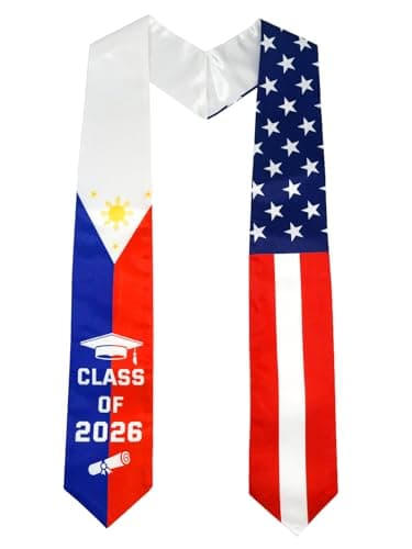 GraduatePro Philippines USA Flag Graduation Stole 2026 – 72" Adult Unisex Graduation Sash for High School College Graduate, Class of 2026 Gifts for Him Her, Patriotic Regalia Stole - Image 1