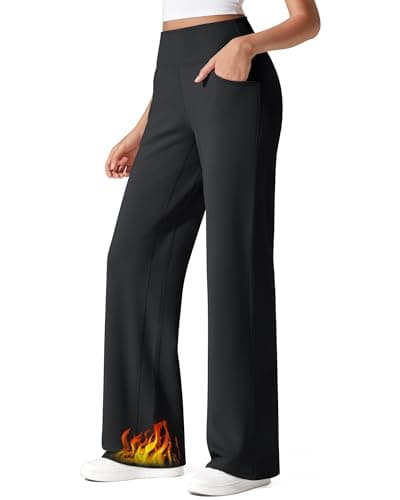 G4Free Wide Leg Yoga Pants for Women High Waisted Fleece Lined Pants Winter Pants Thermal Work Dress Trousers Workout Warm Sweatpants (Black,XXL,33") - Image 1