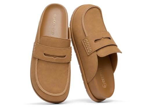 Coutgo Women Suede Clogs Slip On Penny Loafer Mules Platform Comfort Shoes - Image 1
